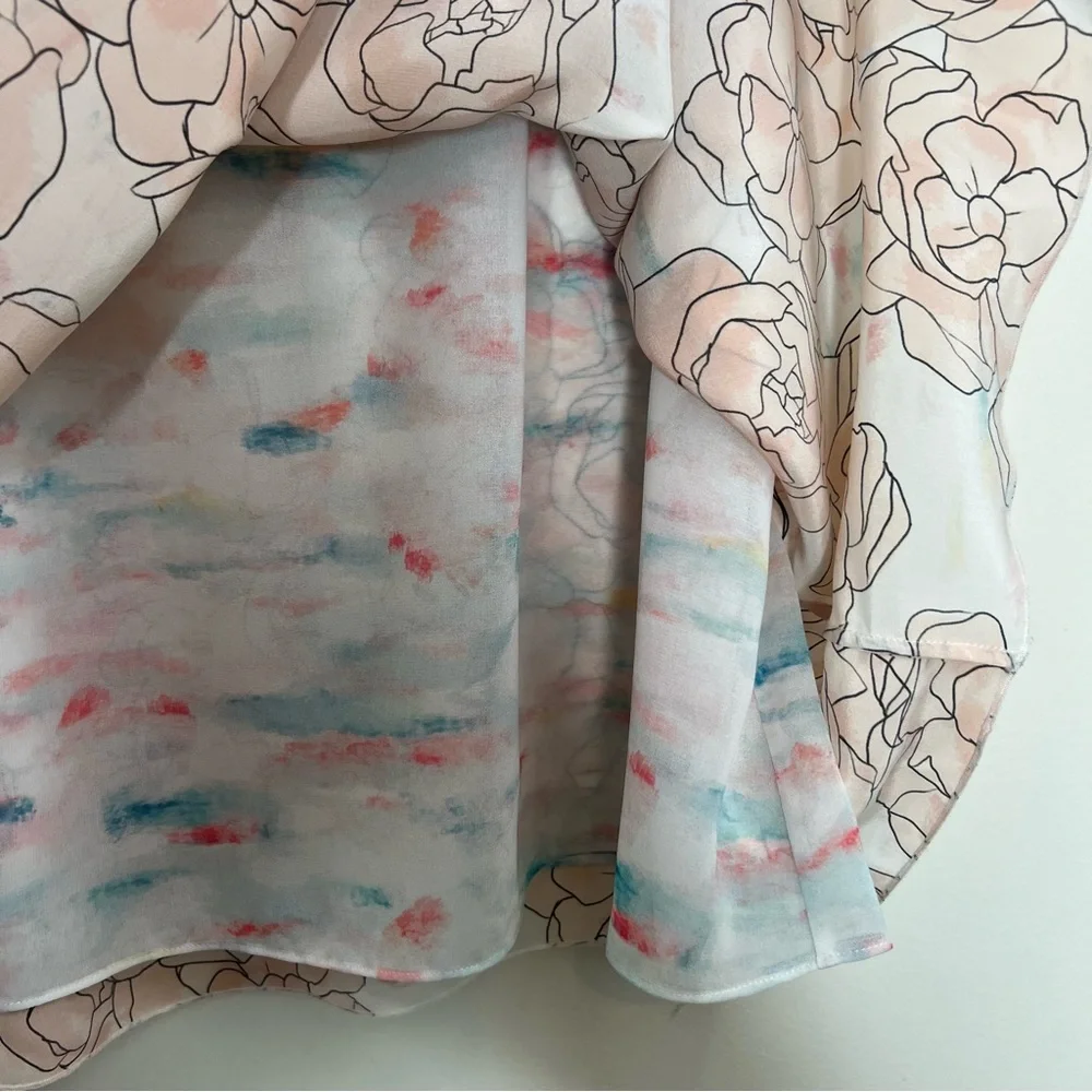 DYVNA Silk Watercolor Floral Print Short Sleeve Shift Dress Size 12 Dainty Flowy - Picture 10 of 16